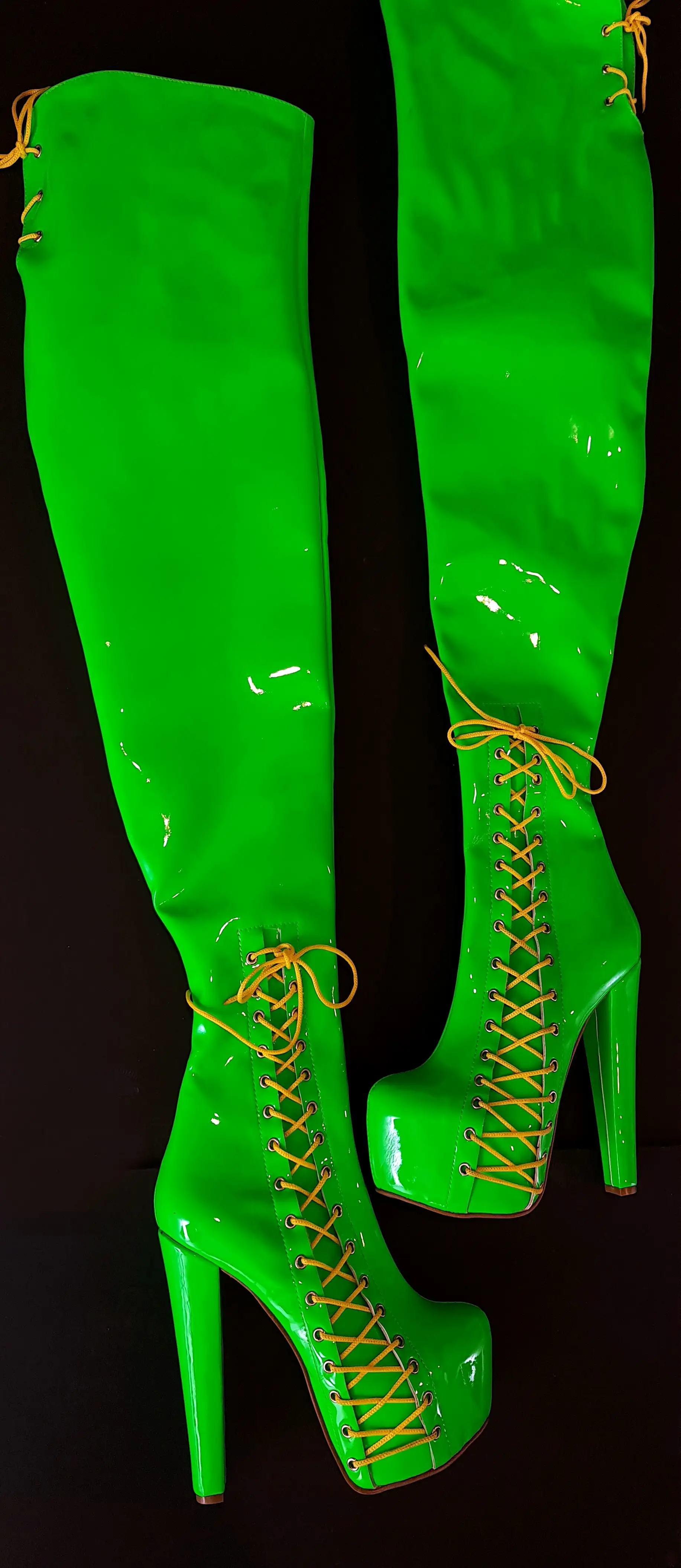 80 cm Extra Thigh High Corset Style Boots Green Neon