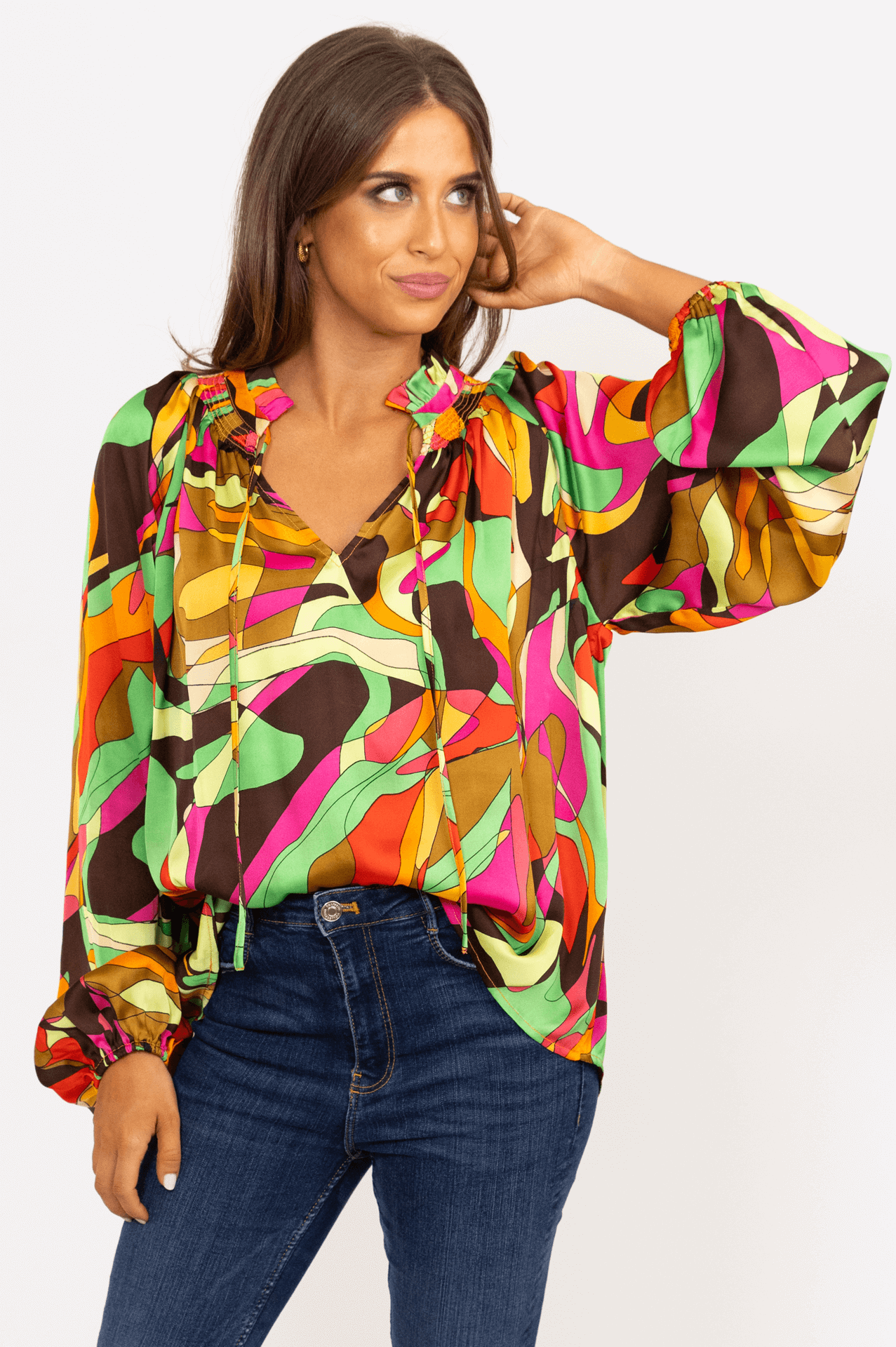 Abstract Colorful Vneck Top