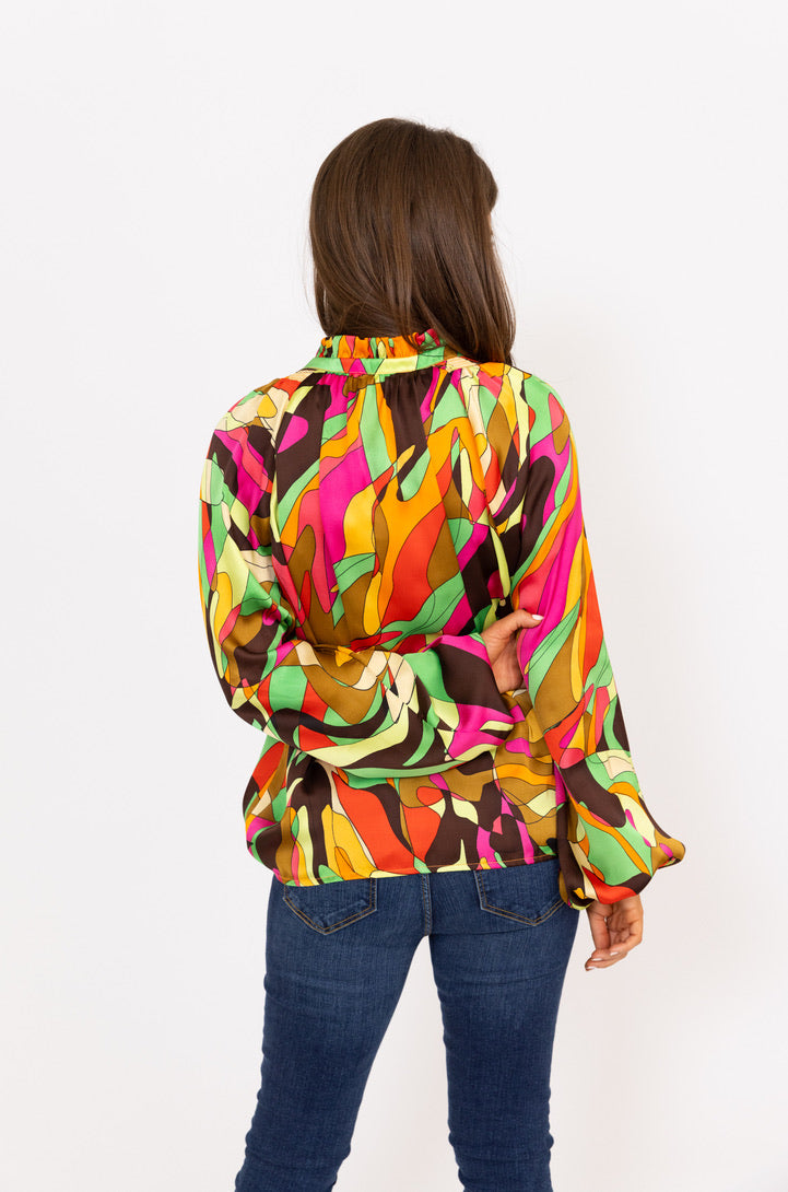 Abstract Colorful Vneck Top