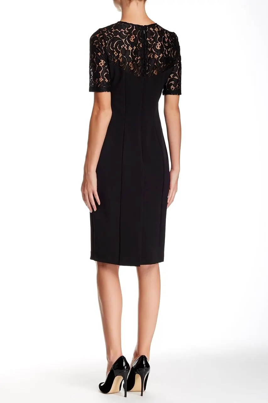 Adrianna Papell - Lace Illusion Jewel Neck Stretch Dress 16260650