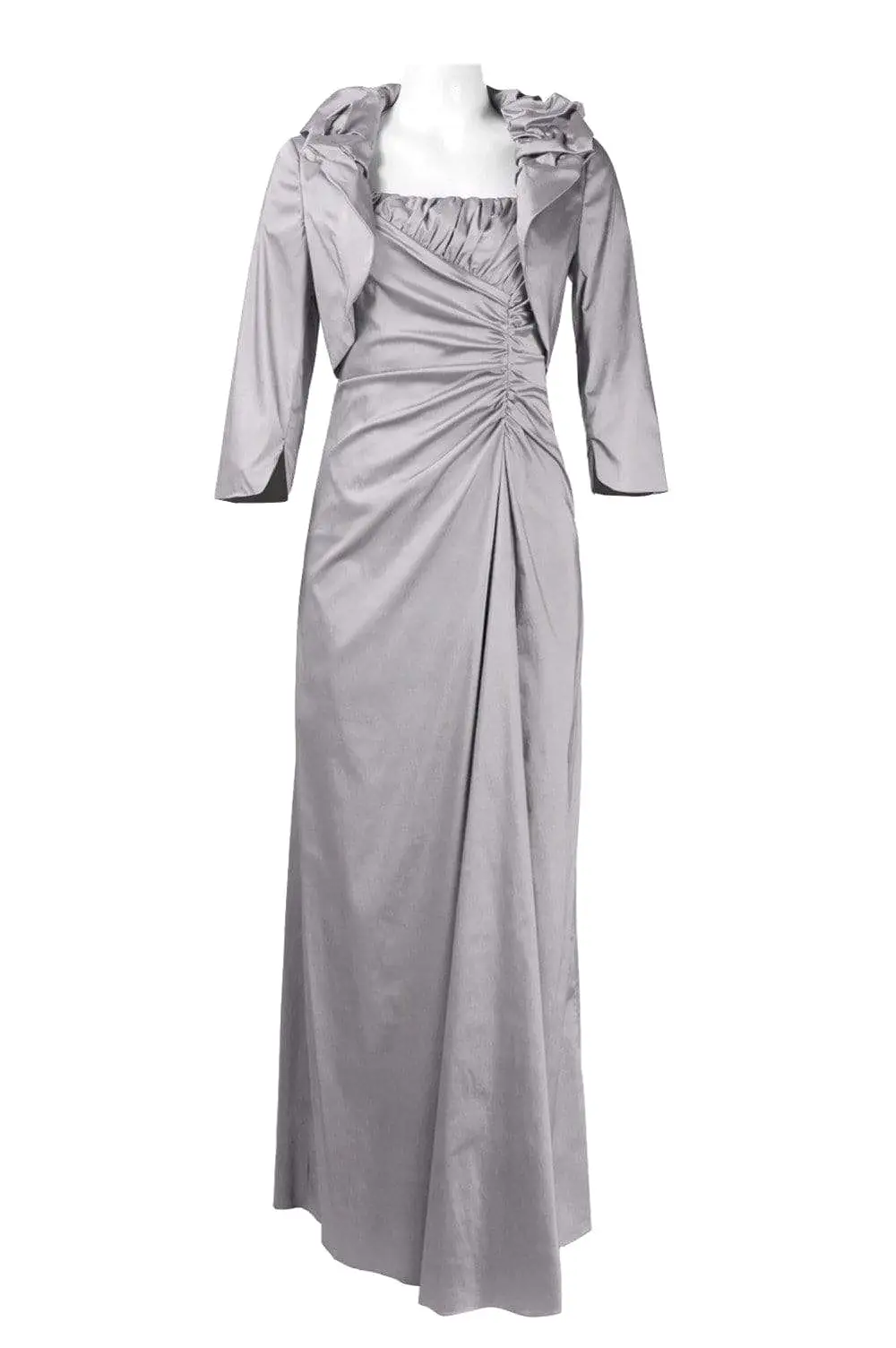 Adrianna Papell - Long Satin Dress with Ruffle Neck Bolero 81848880