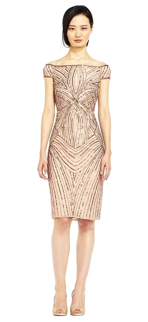 Adrianna Papell - Sequined Off-Shoulder Sheath Dress AP1E201100