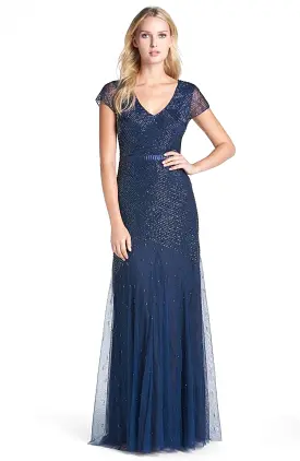 Adrianna Papell - Sequined V Neck Long Dress 91885900