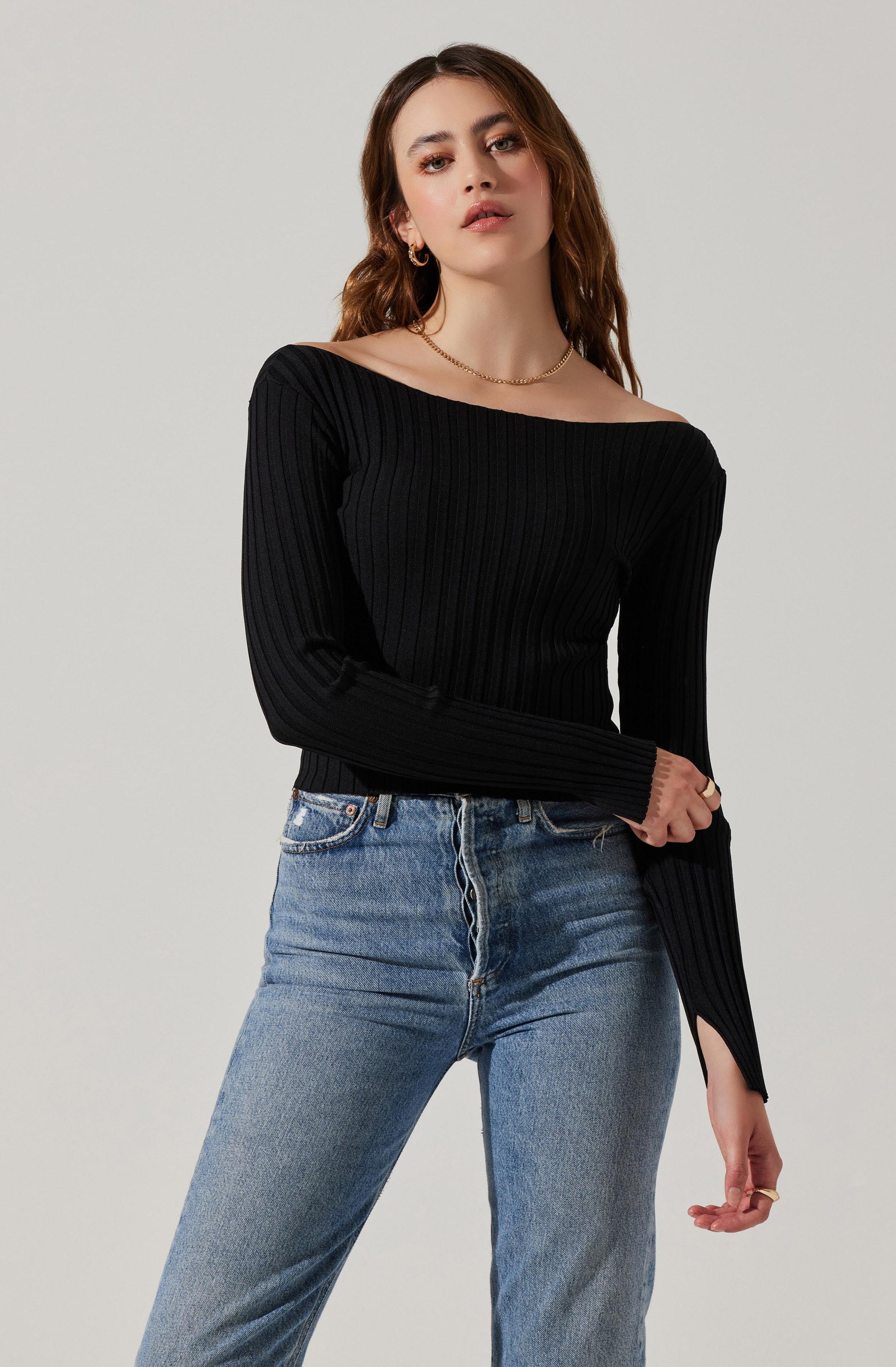 Alessandra Ribbed Off Shoulder Sweater