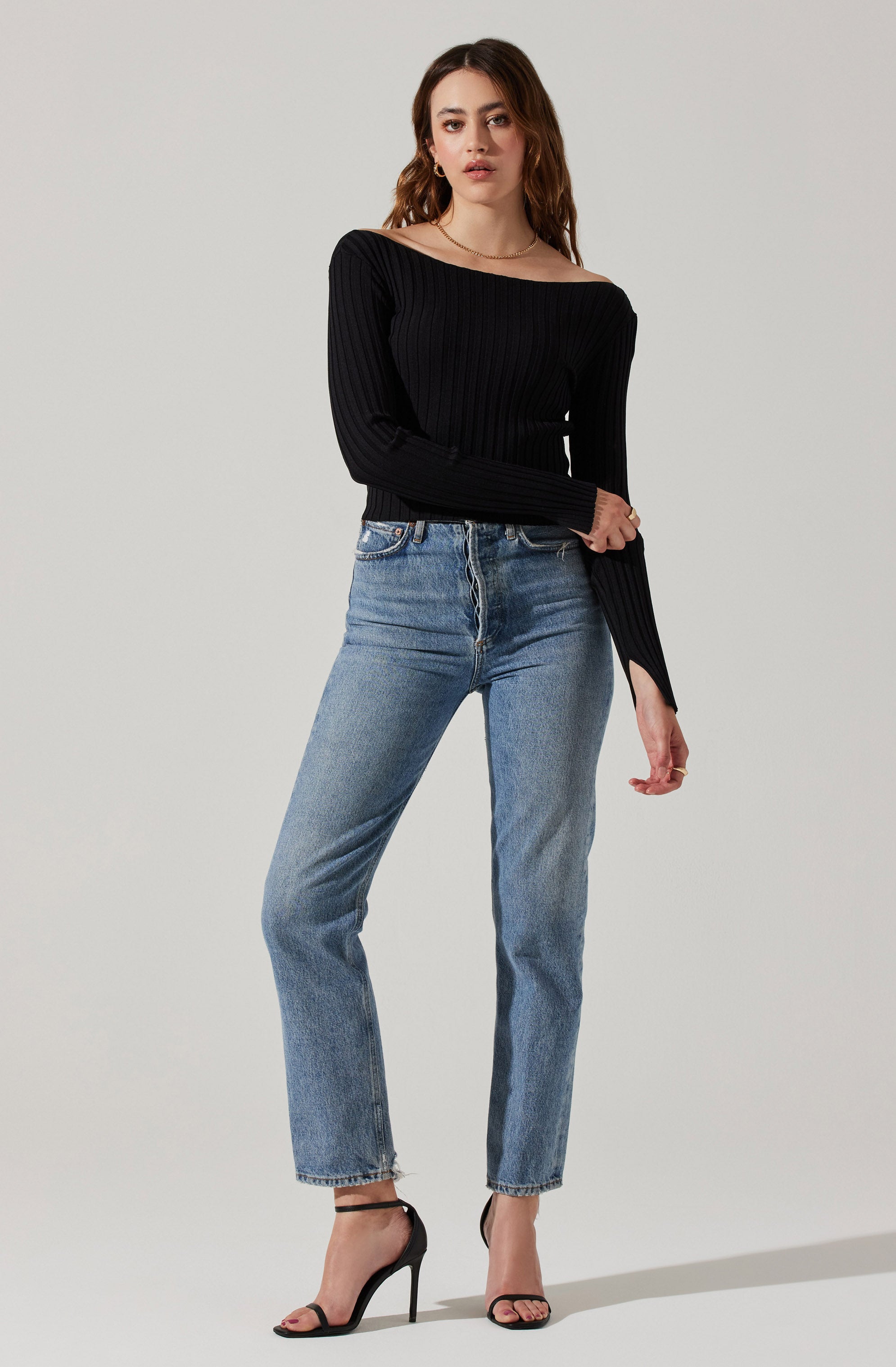 Alessandra Ribbed Off Shoulder Sweater