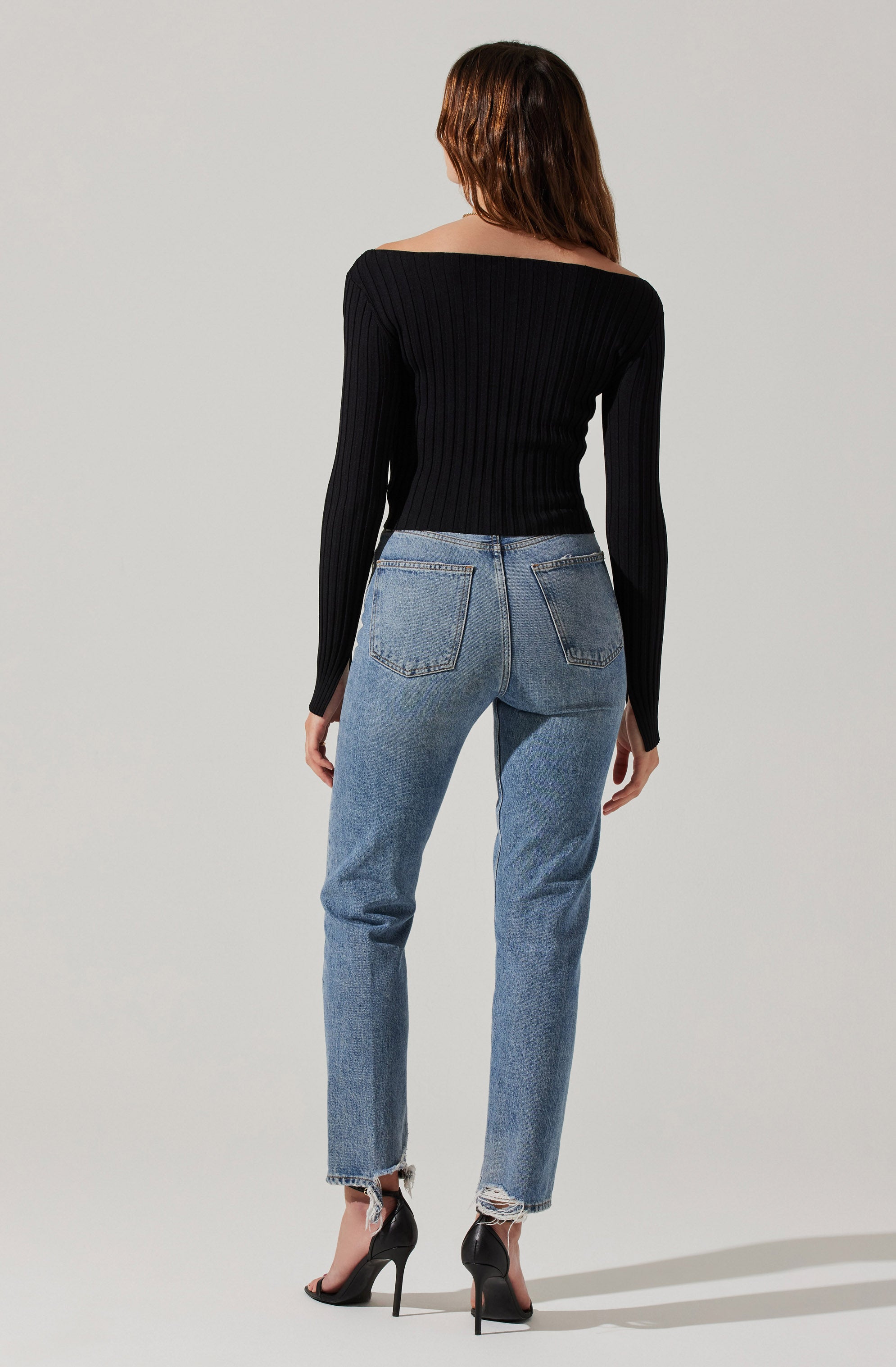 Alessandra Ribbed Off Shoulder Sweater