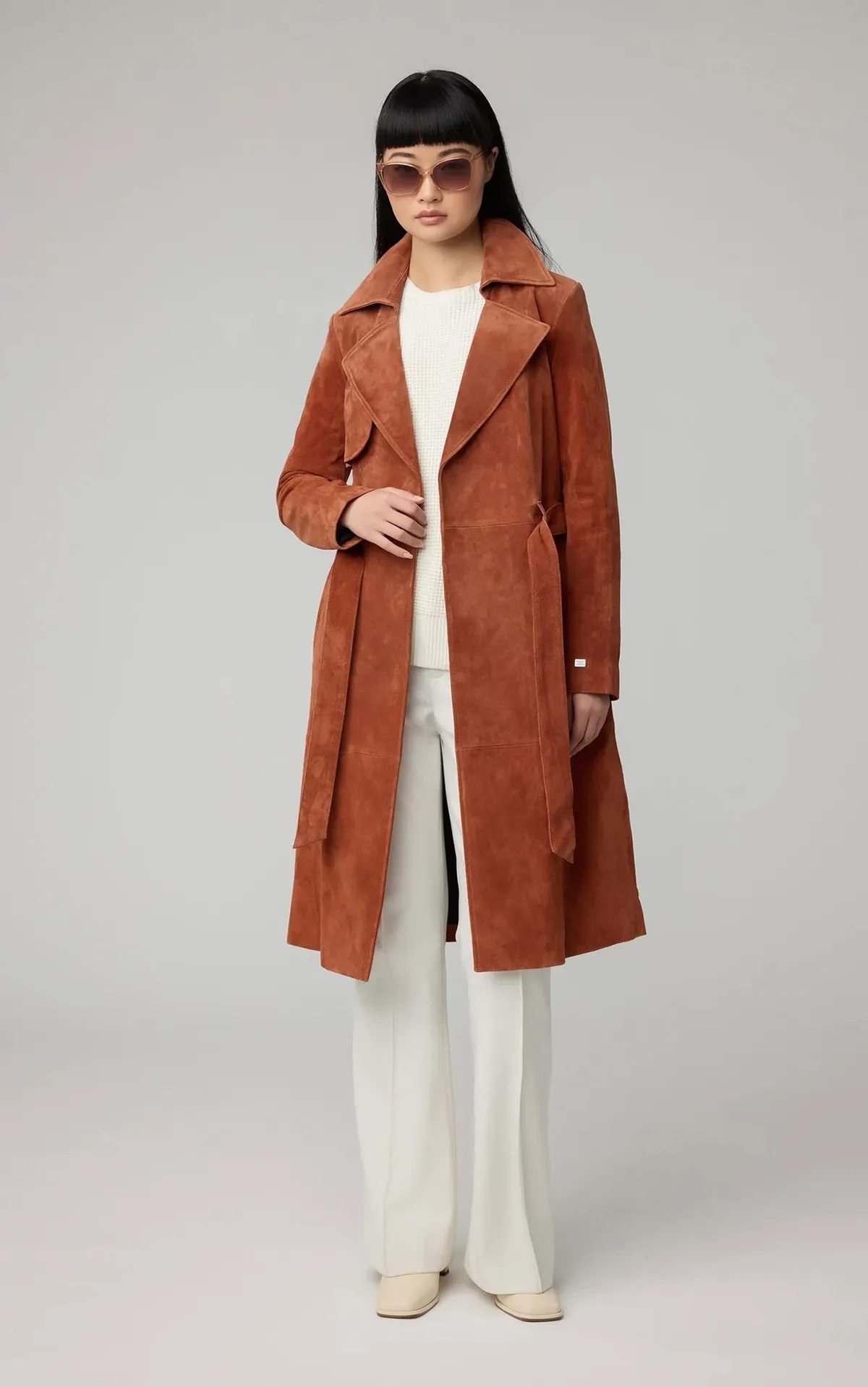 Alexis Slim Fit Suede Trench Coat - Copper