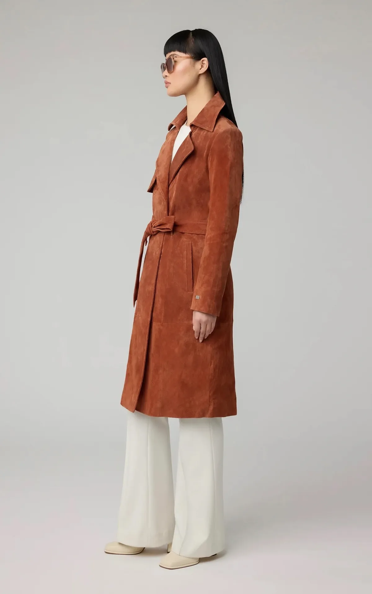 Alexis Slim Fit Suede Trench Coat - Copper