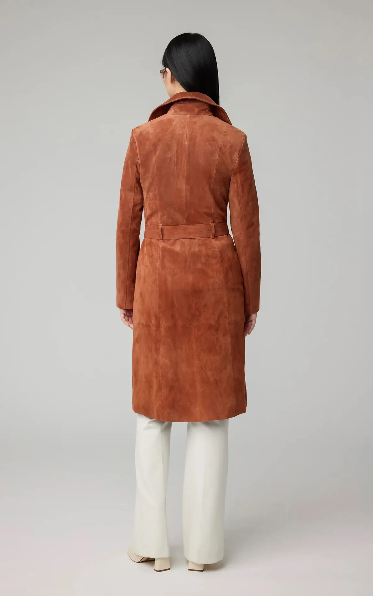 Alexis Slim Fit Suede Trench Coat - Copper