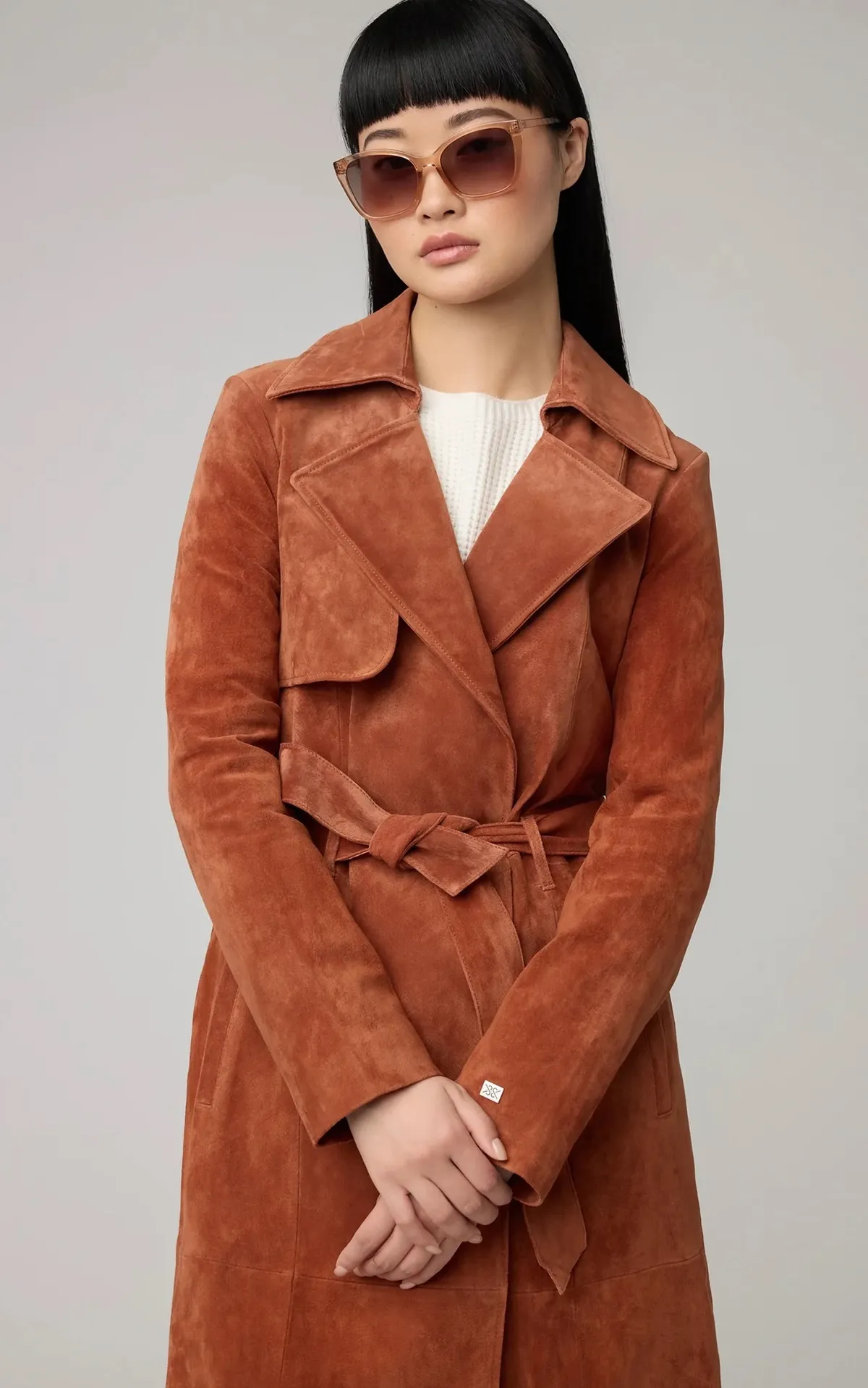 Alexis Slim Fit Suede Trench Coat - Copper