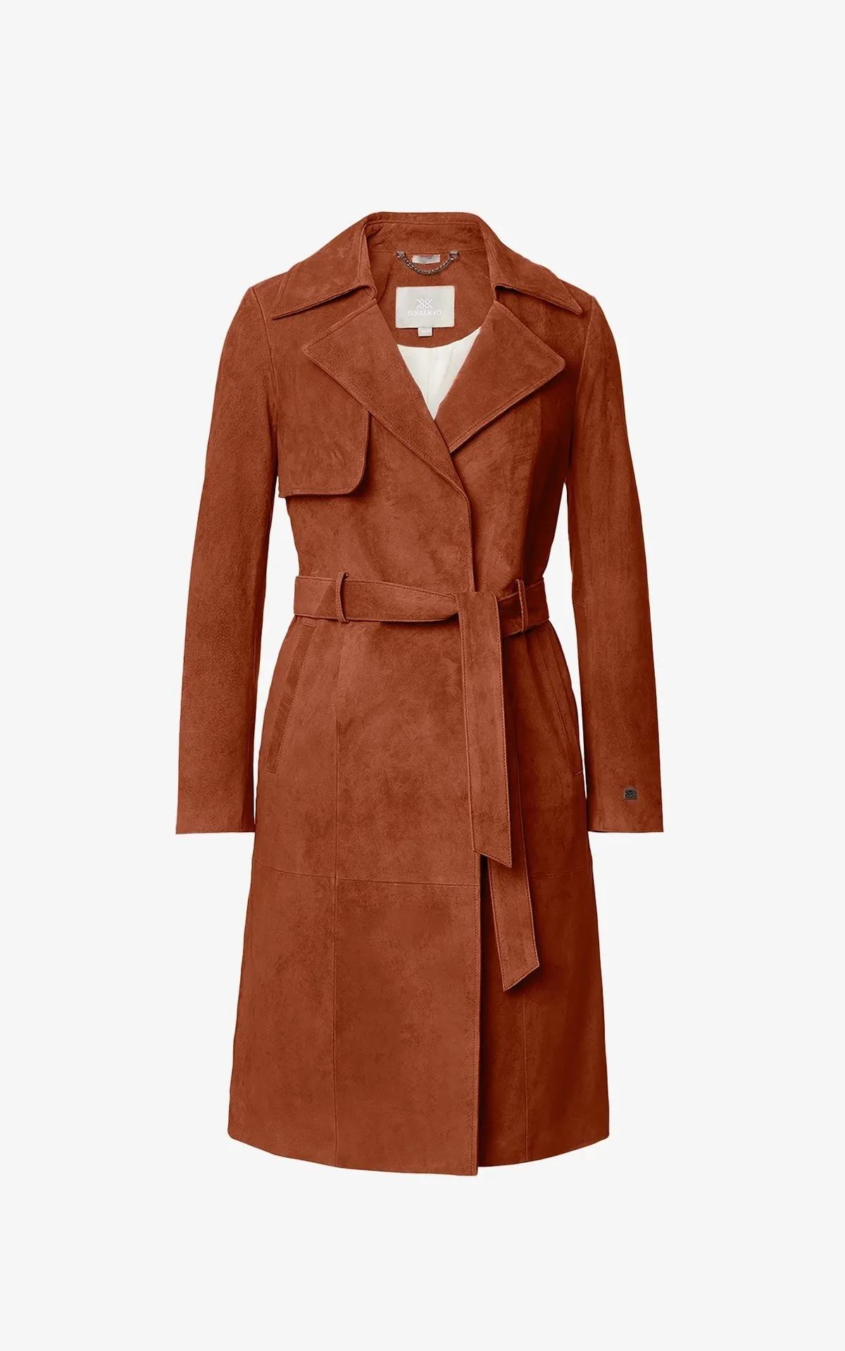 Alexis Slim Fit Suede Trench Coat - Copper