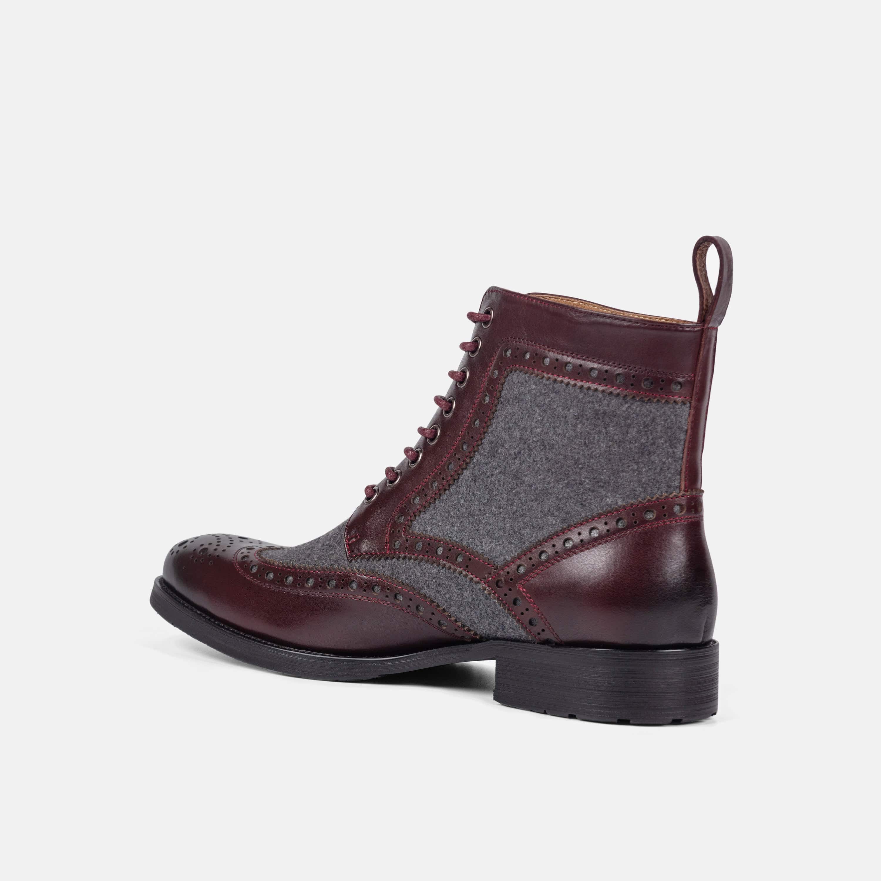 Belmont Oxblood Leather Wingtip Combat Boots