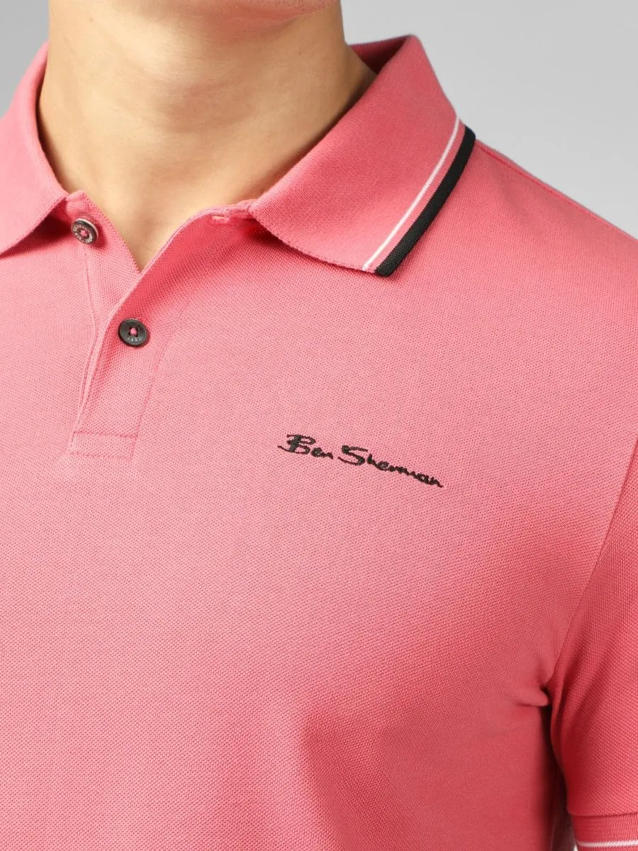 Ben Sherman Casual Short Sleeve Polo Shirt New Dark Pink