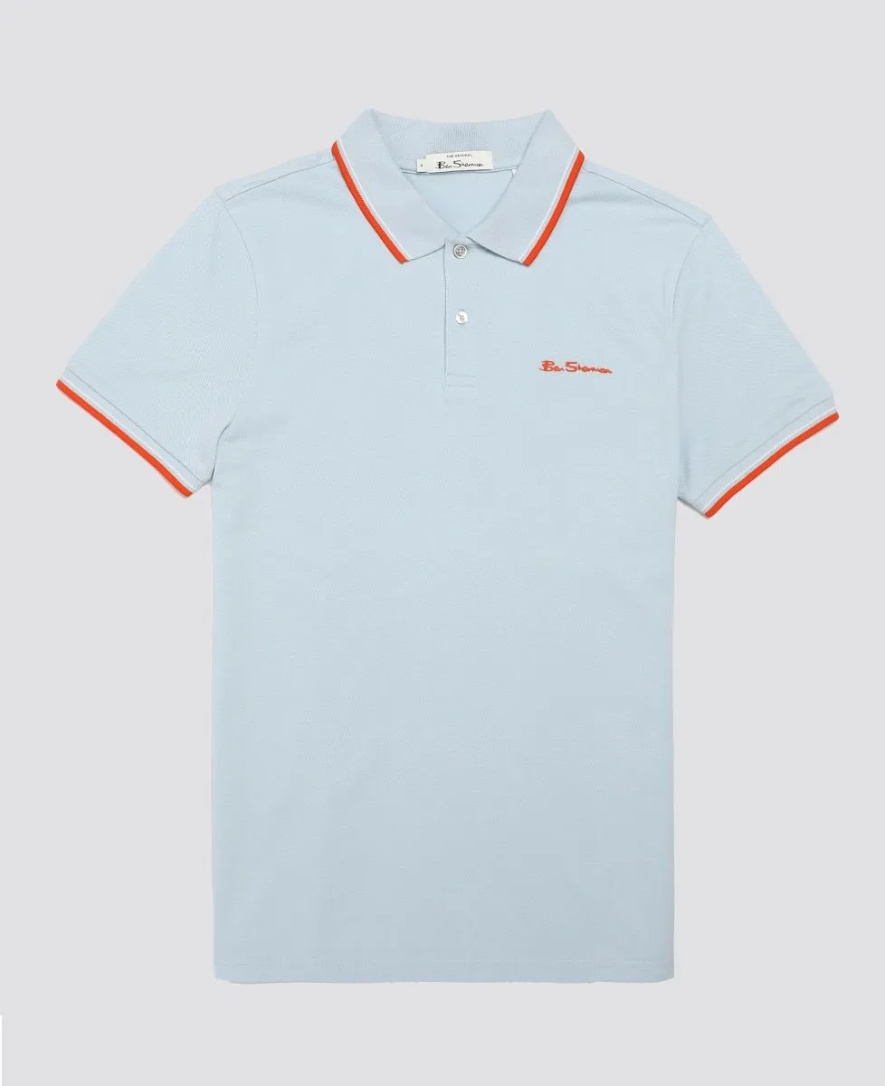 Ben Sherman Casual Short Sleeve Polo Shirt Pale Blue