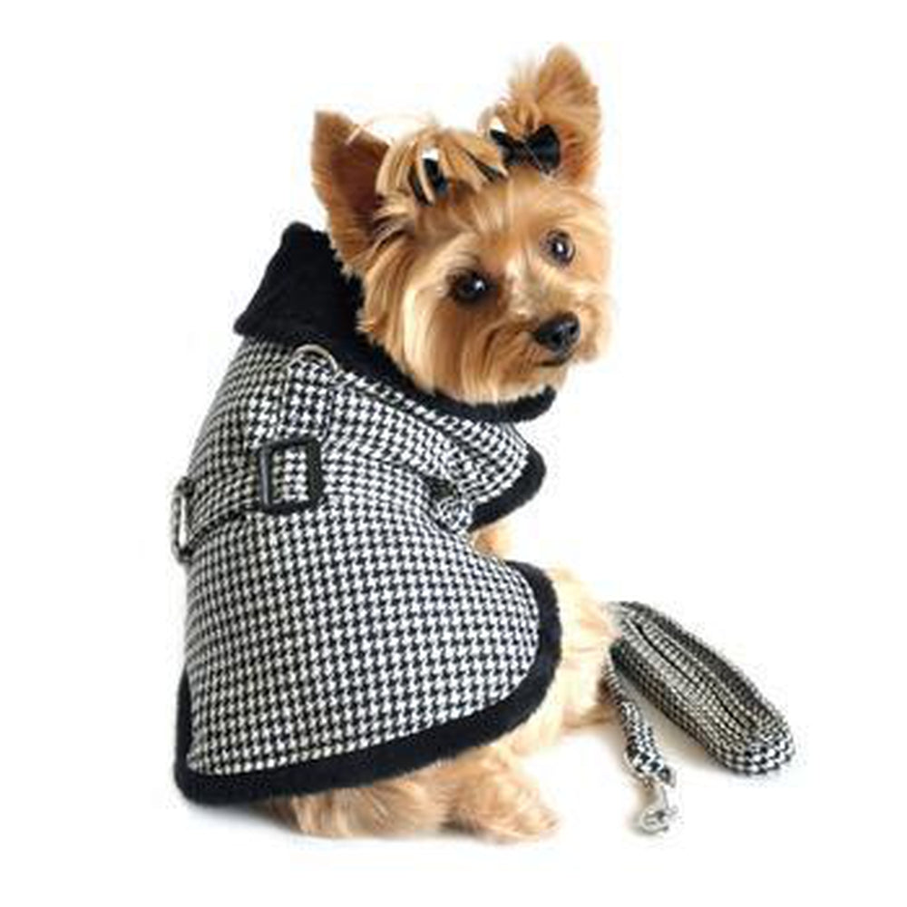 Black and White Classic Houndstooth Dog Harness Coat with Leash