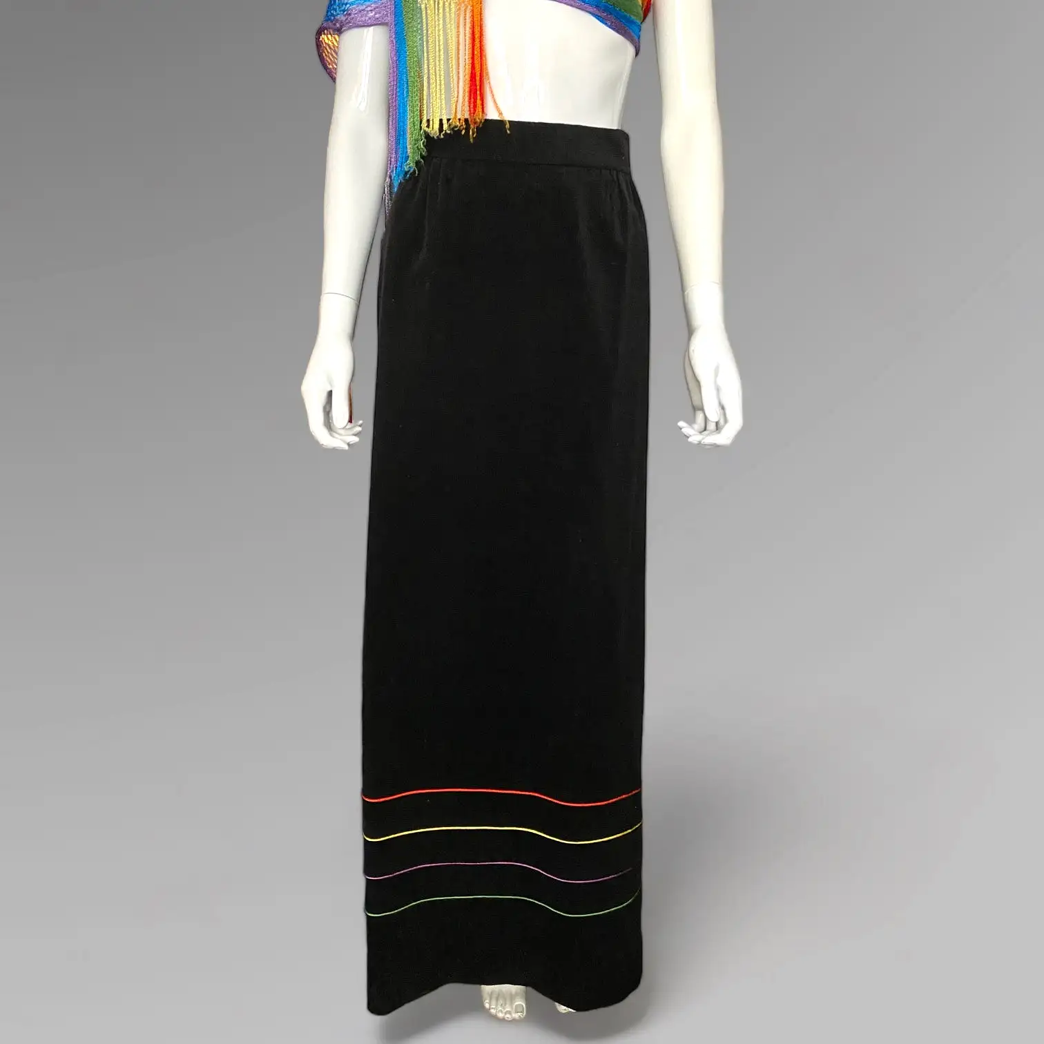 Black Corduroy Maxi Skirt Primary Color Satin Stripes