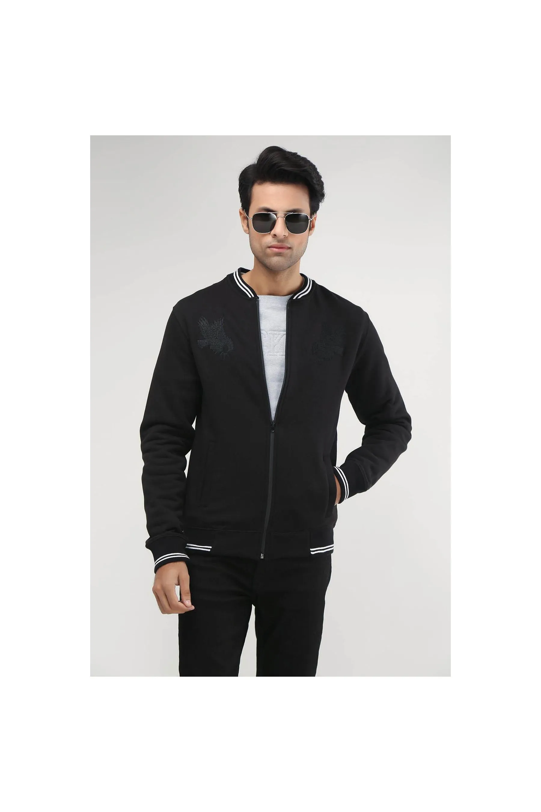 BRACKETS Unisex Zipper Black Men Jackets