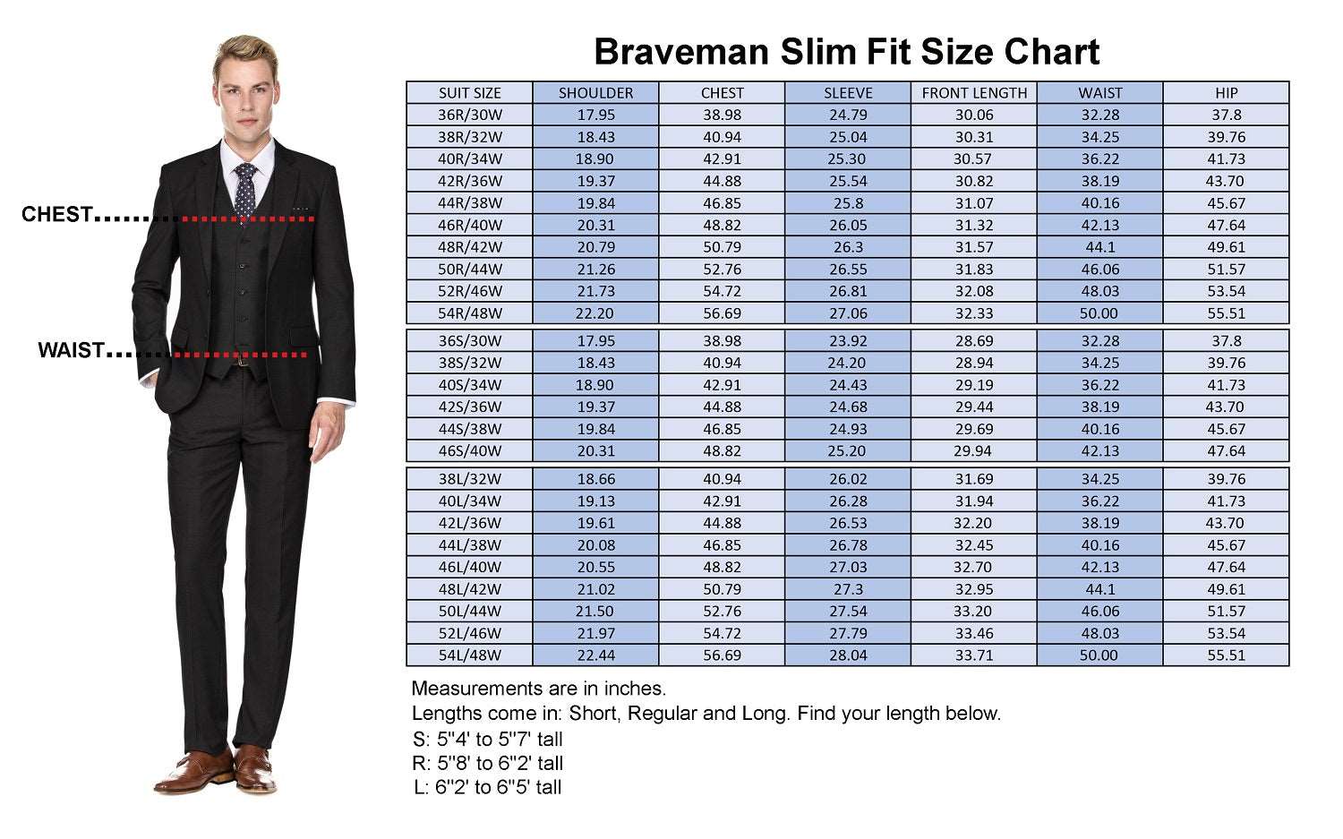 Braveman Men's 3-Piece Three Piece Slim Fit Formal Cut Suit Set