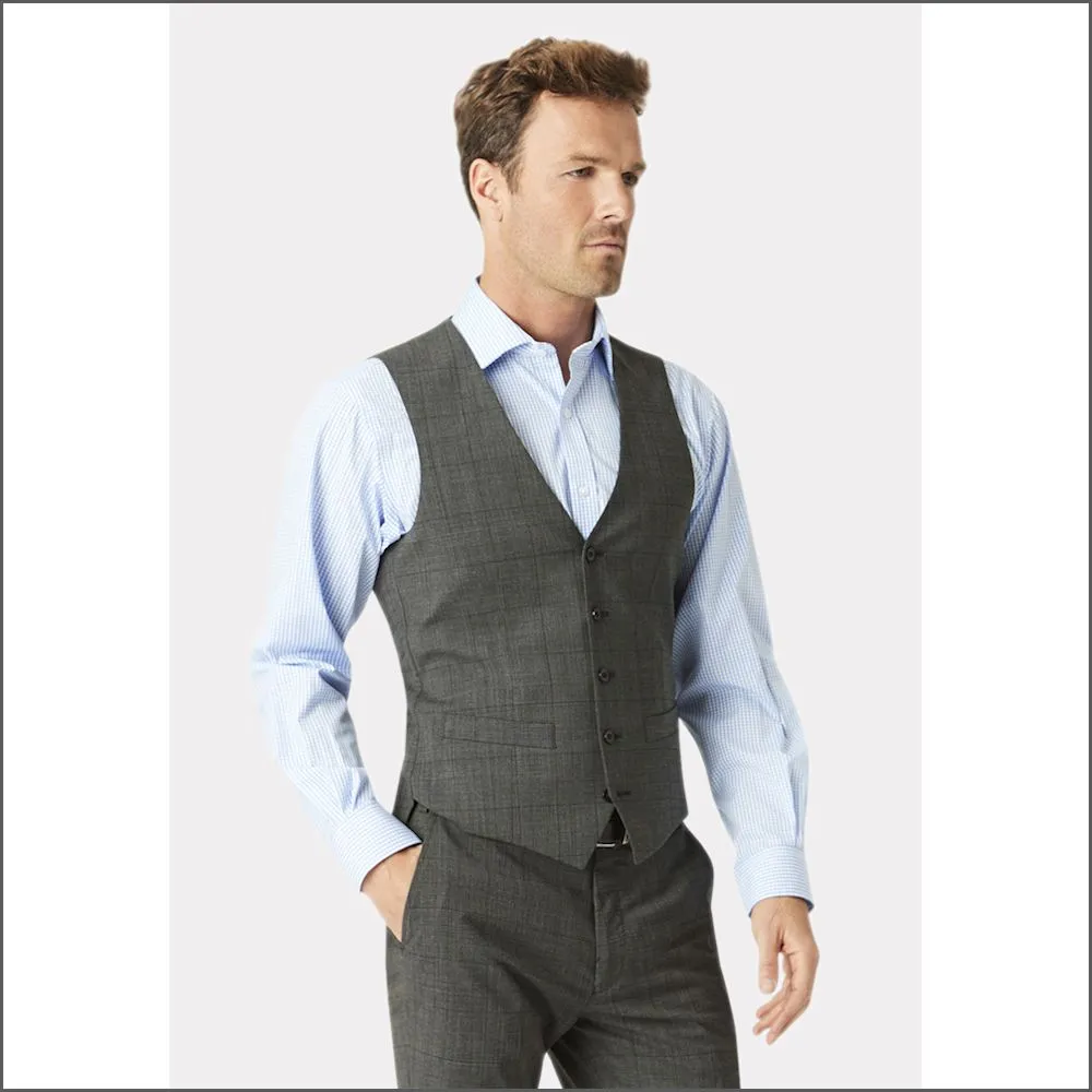 Brook Taverner Cassino Grey Check  Waist Coat//