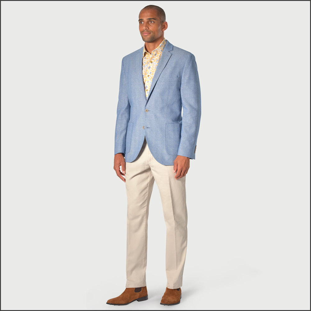 Brook Taverner Doherty Sky Blue Cotton Linen Herringbone Jacket<><>