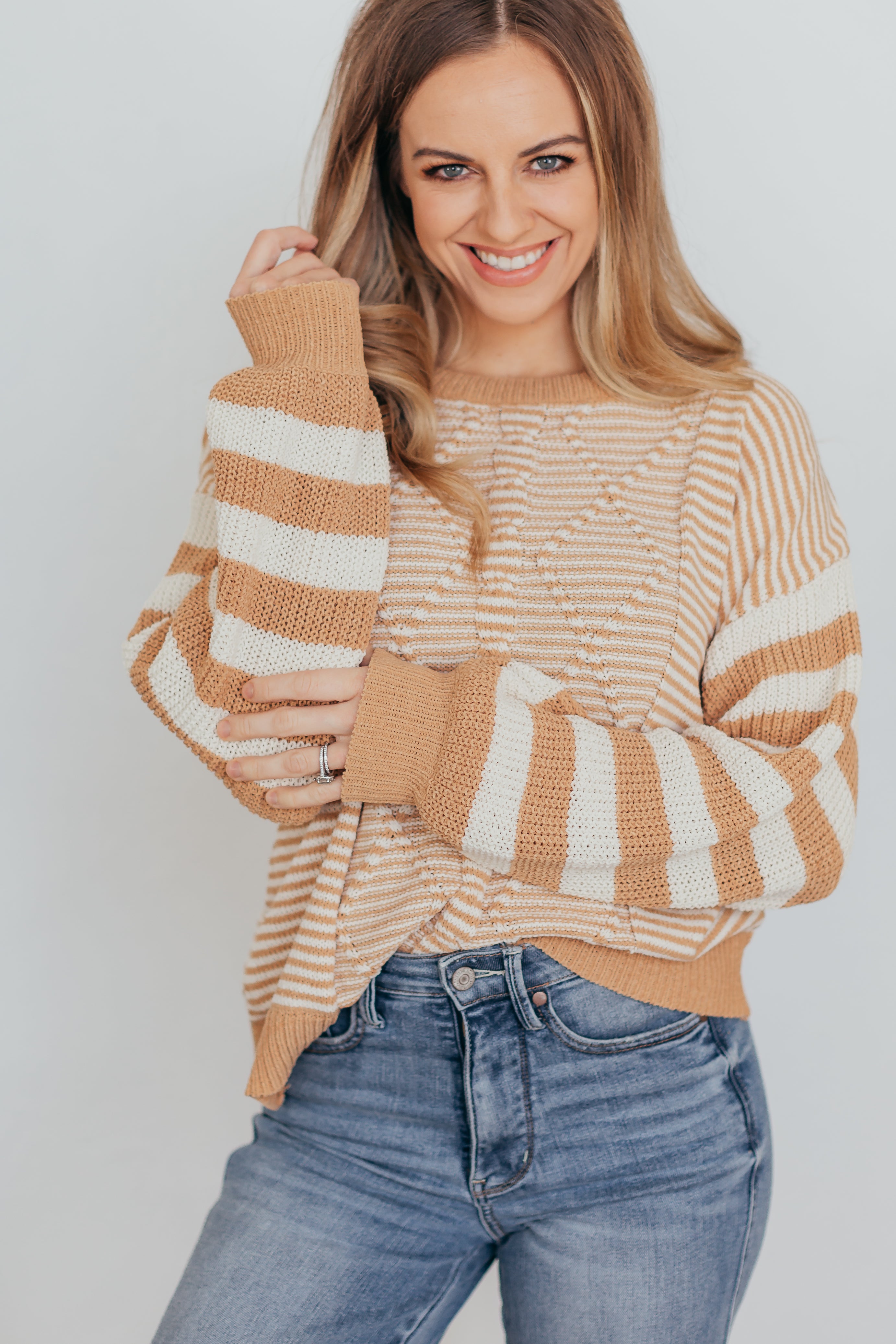 Chenille Striped Cable Knit Sweater