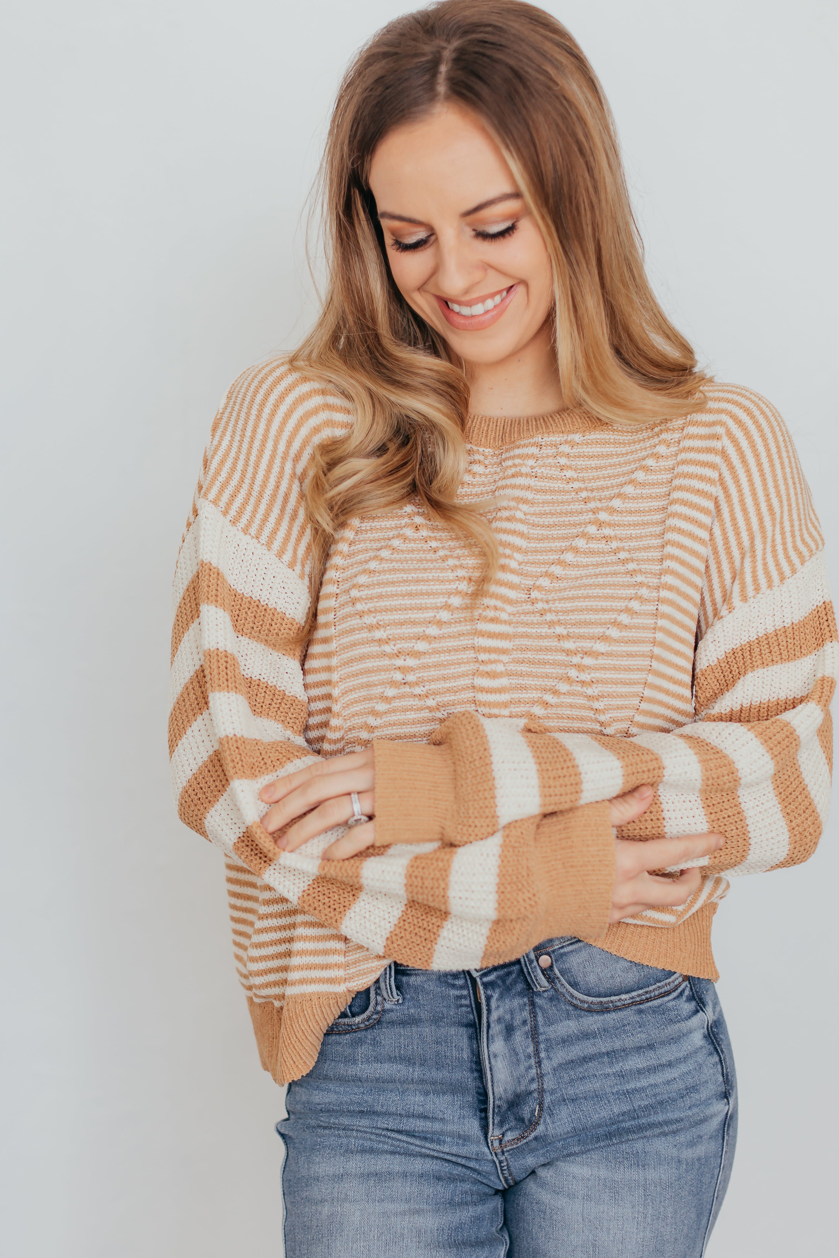 Chenille Striped Cable Knit Sweater