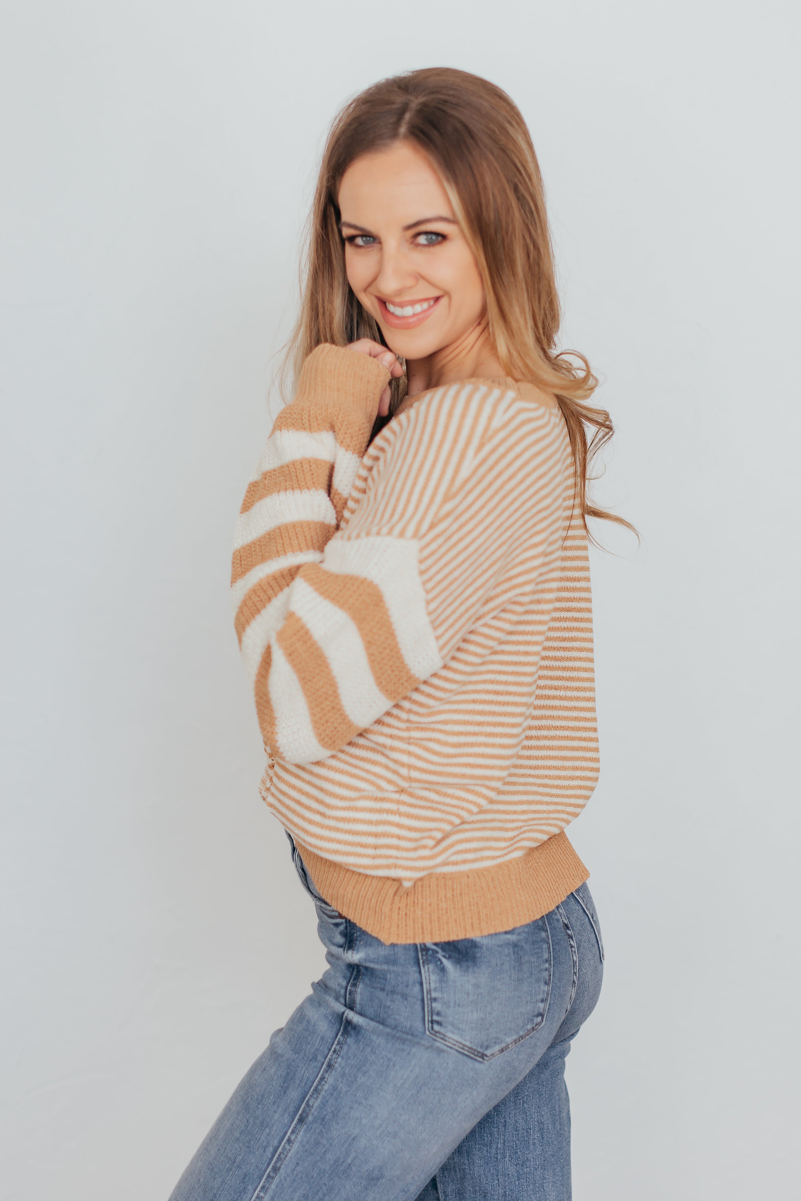 Chenille Striped Cable Knit Sweater