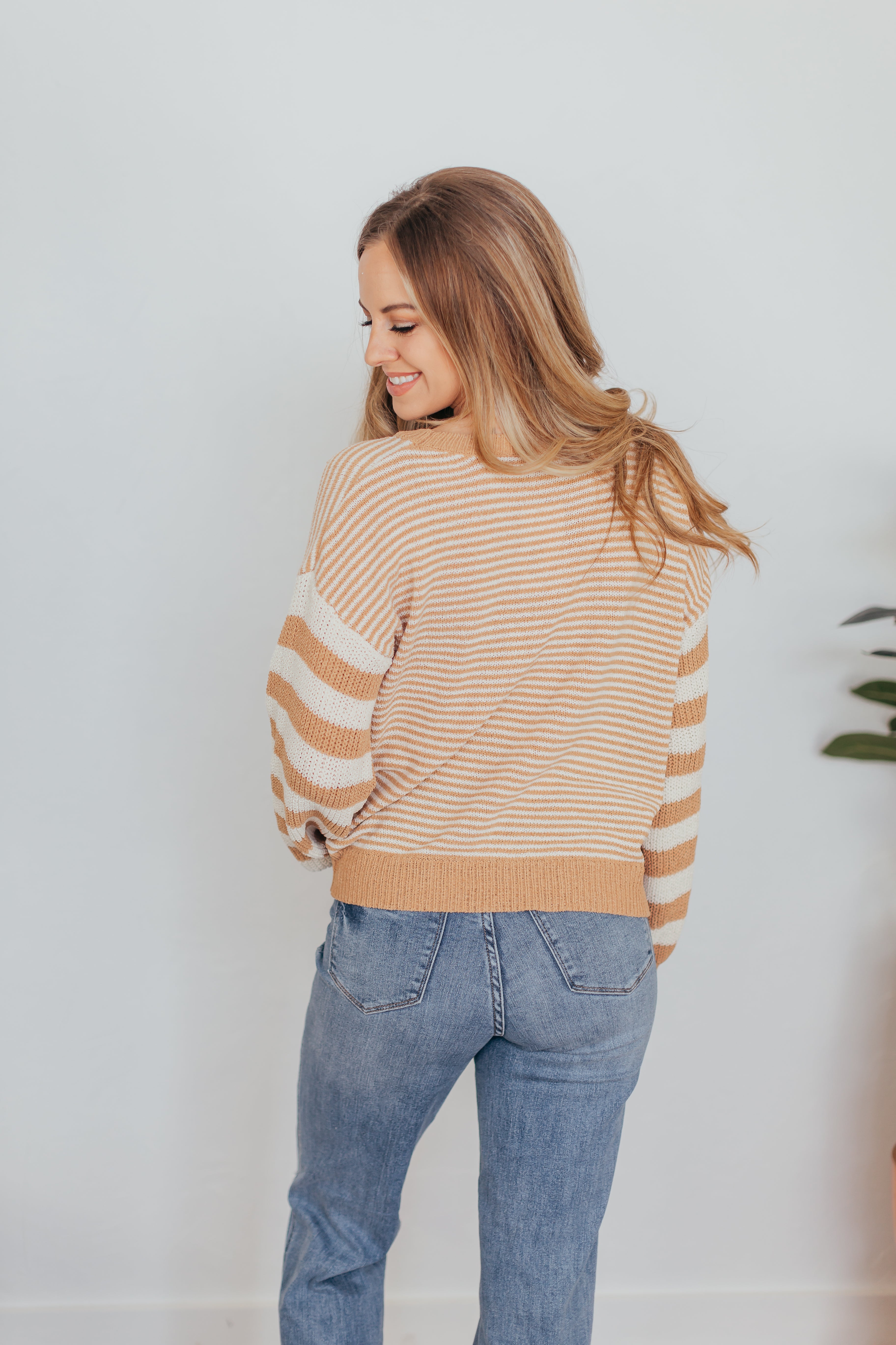 Chenille Striped Cable Knit Sweater