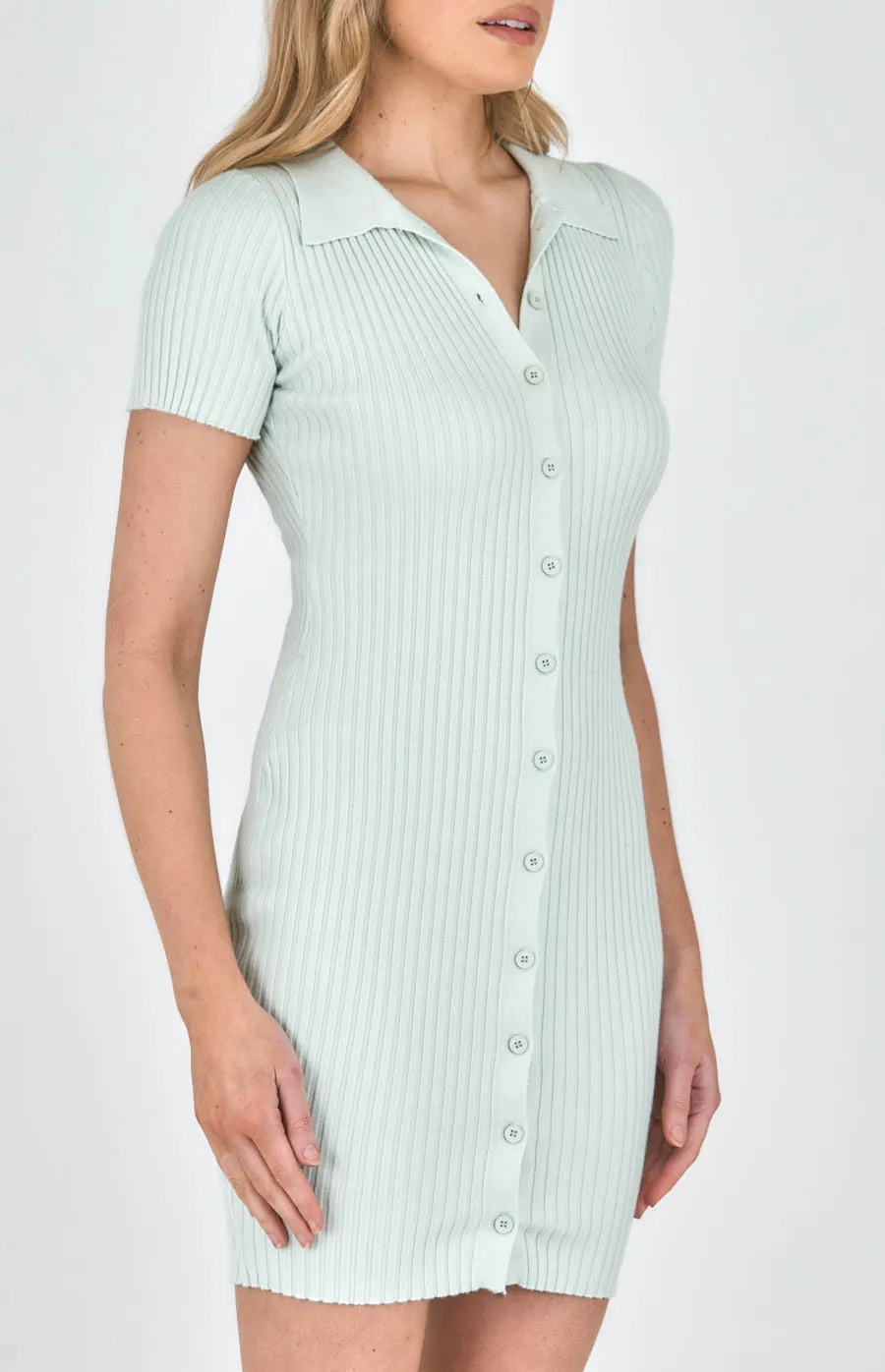 Collared Knit Dress With Front Button Detail (SKN556) 