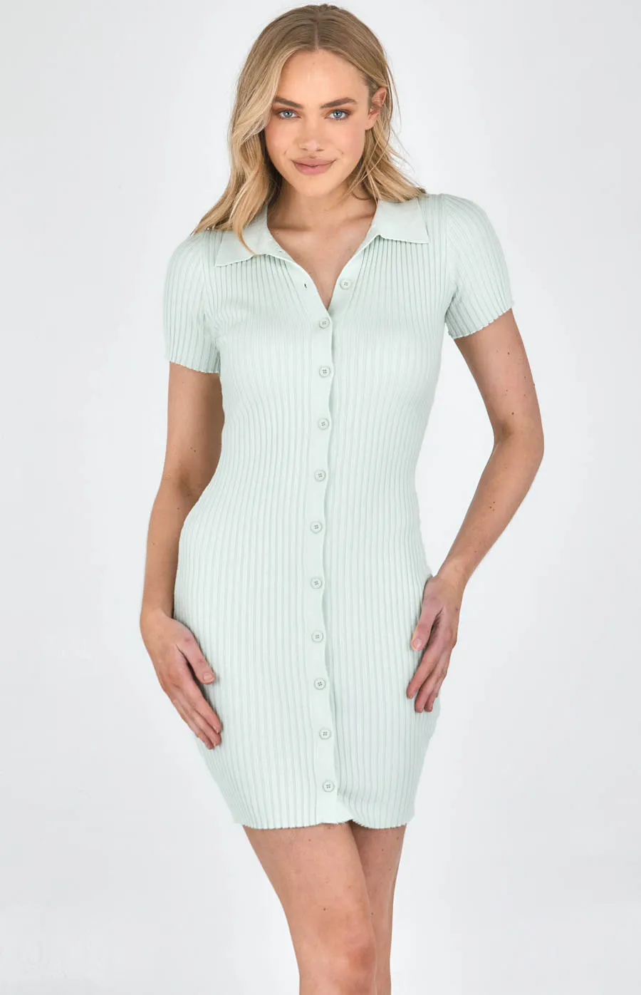 Collared Knit Dress With Front Button Detail (SKN556) 