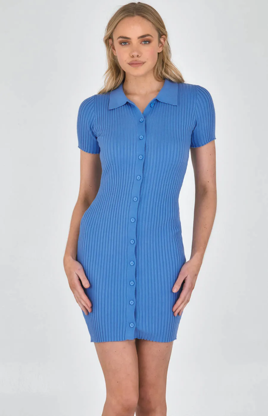 Collared Knit Dress With Front Button Detail (SKN556) 