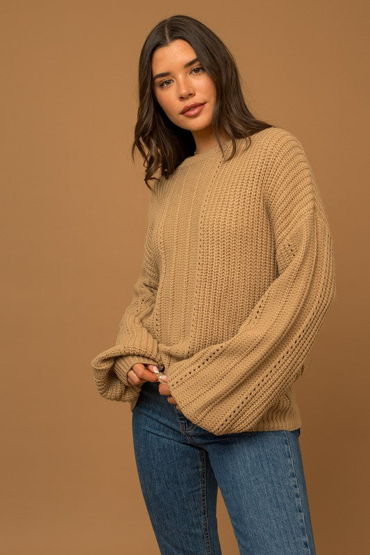 Cozy Balloon Long Sleeve Braid Sweater