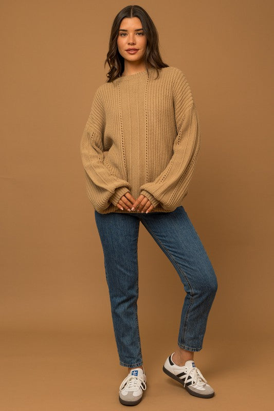 Cozy Balloon Long Sleeve Braid Sweater