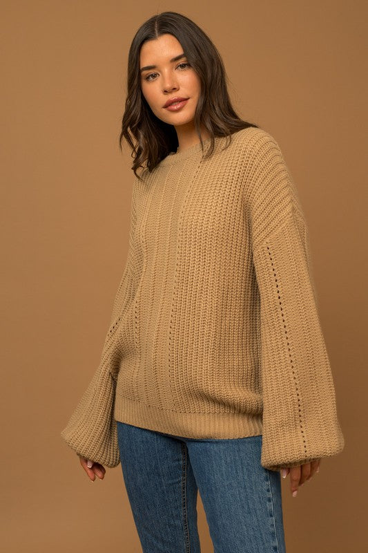 Cozy Balloon Long Sleeve Braid Sweater