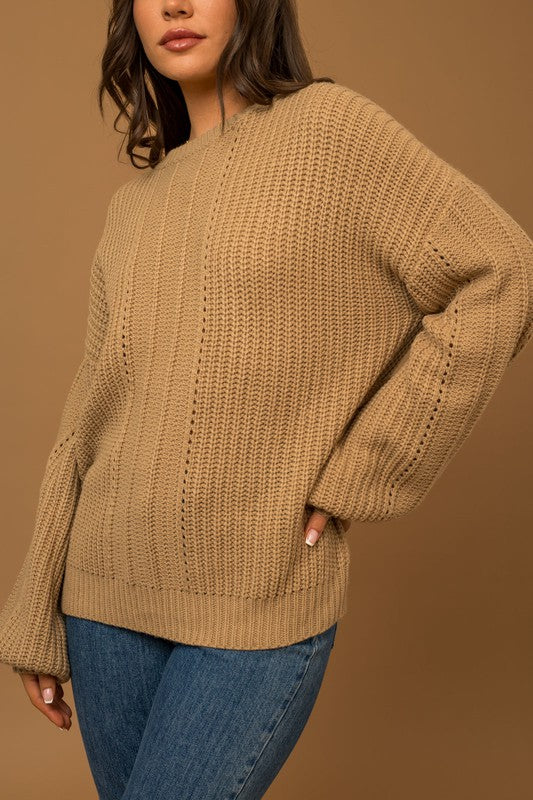 Cozy Balloon Long Sleeve Braid Sweater