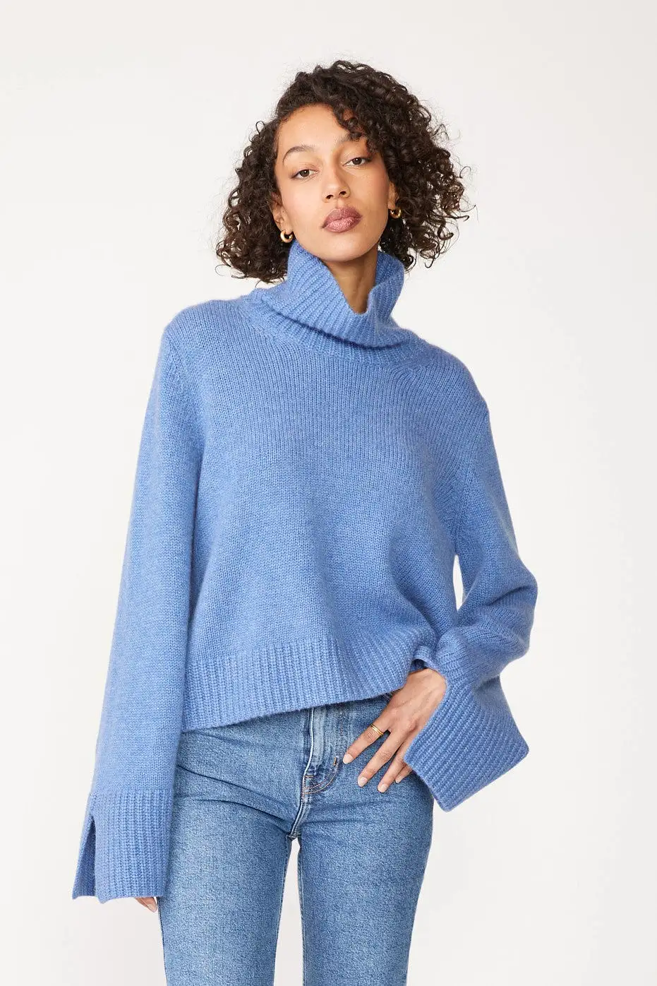 Cozy Cashmere Turtleneck Sweater in Powder Blue