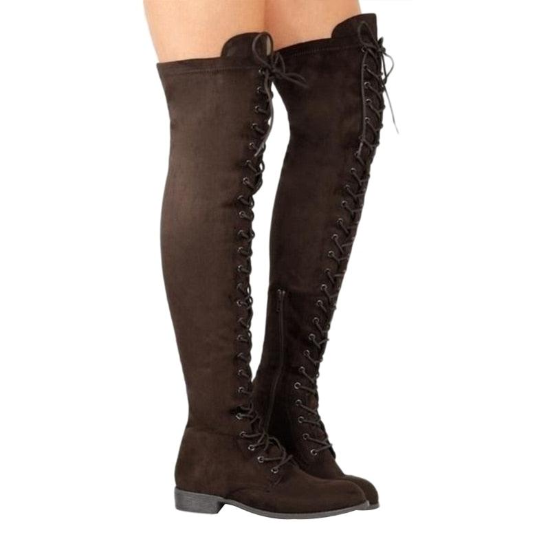 Cross Strap Leather High Boots