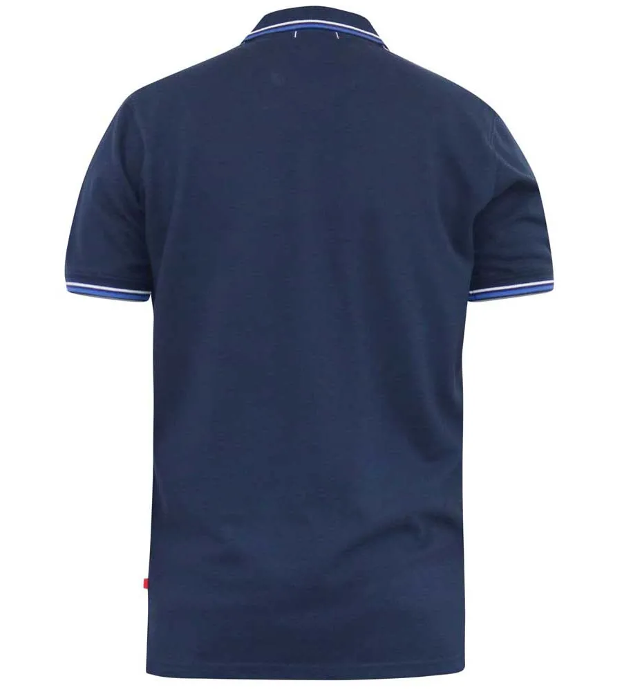 D555 Mens Navy Pique Polo Shirt With Cuff and Collar Tipping Detail (SALFORD 1)