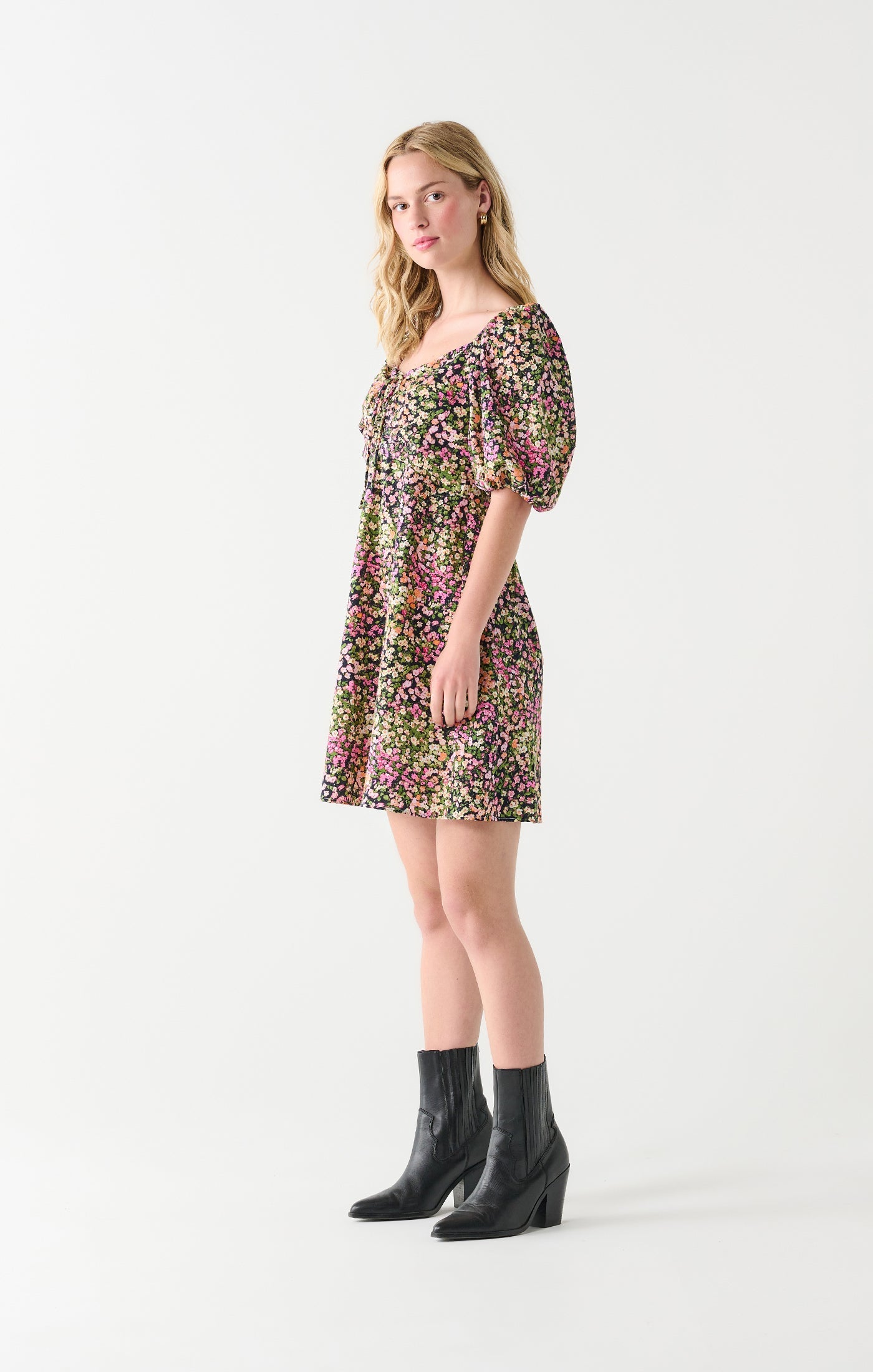 Dex Puffy Sleeve Mini Dress In Garden Ditsy Floral