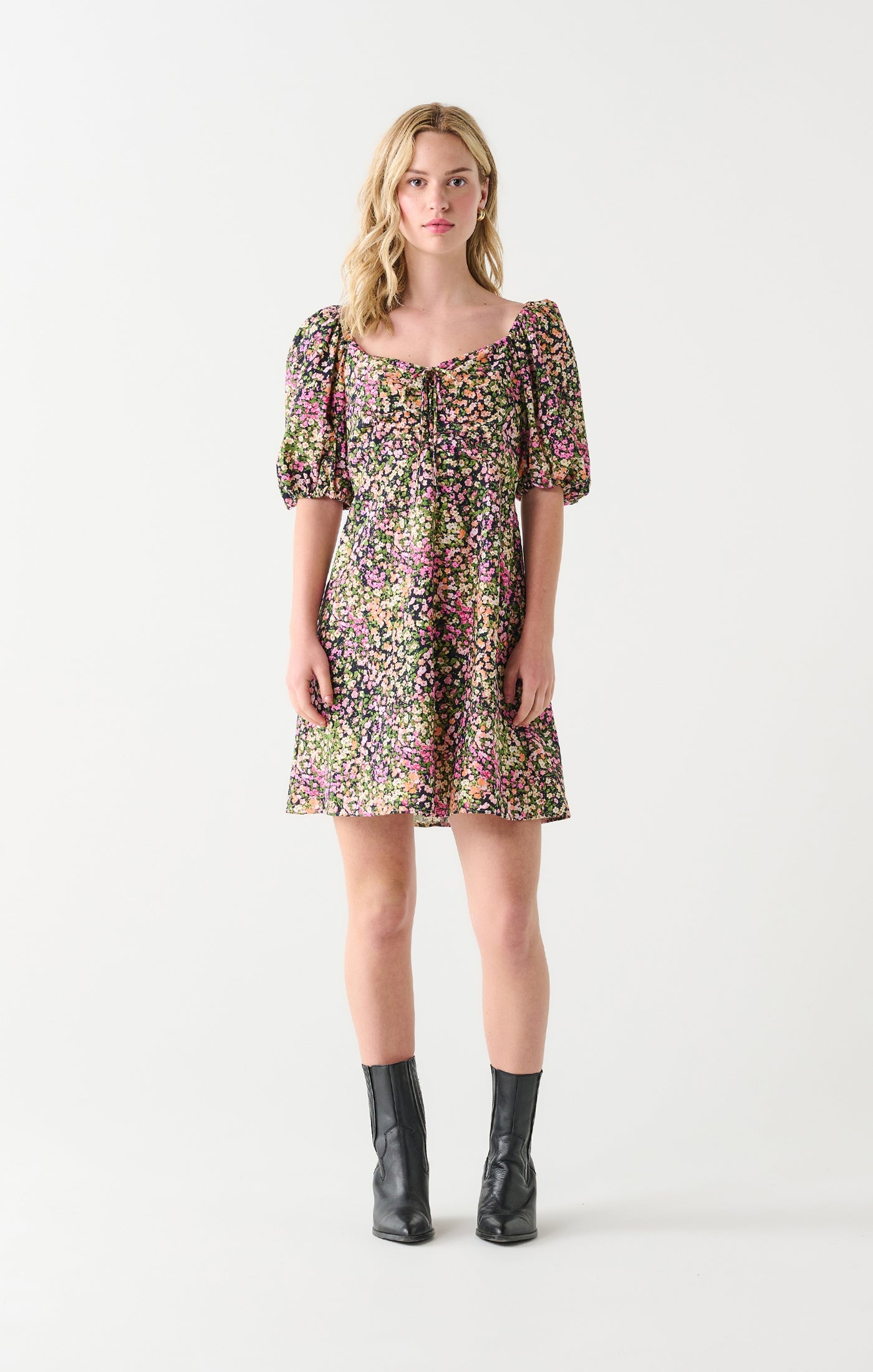 Dex Puffy Sleeve Mini Dress In Garden Ditsy Floral