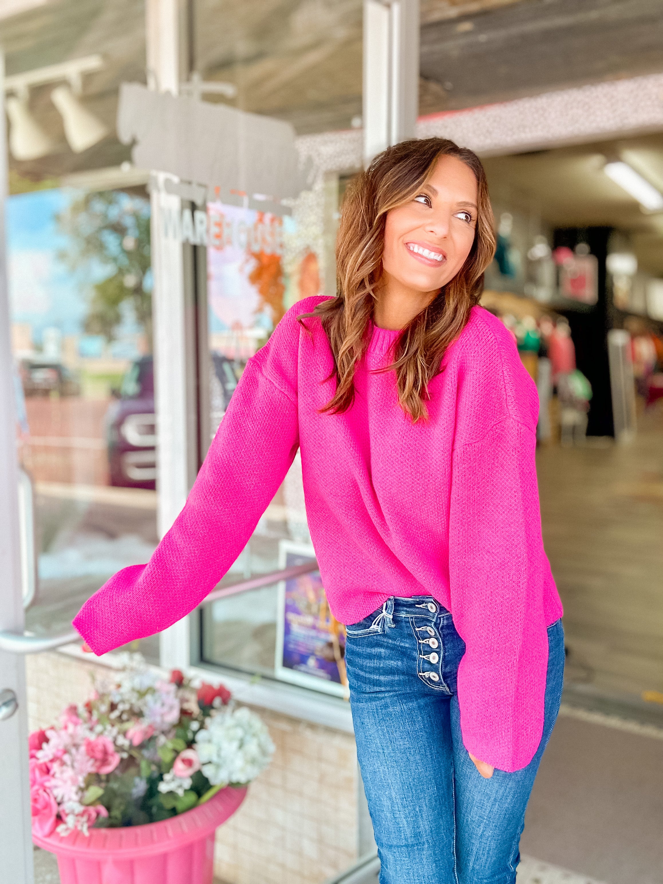 Don't Start Now Hot Pink Sweater