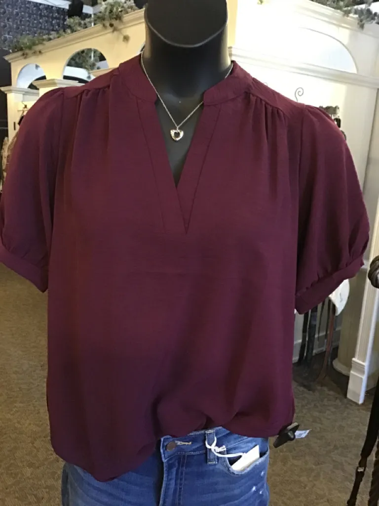 Eggplant Puff Sleeve Blouse - SML