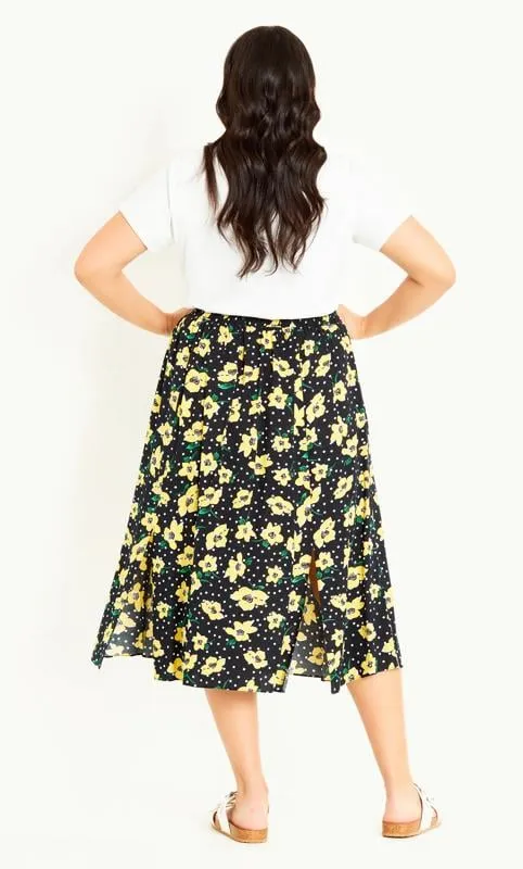 Evans Black & Yellow Floral Midi Skirt