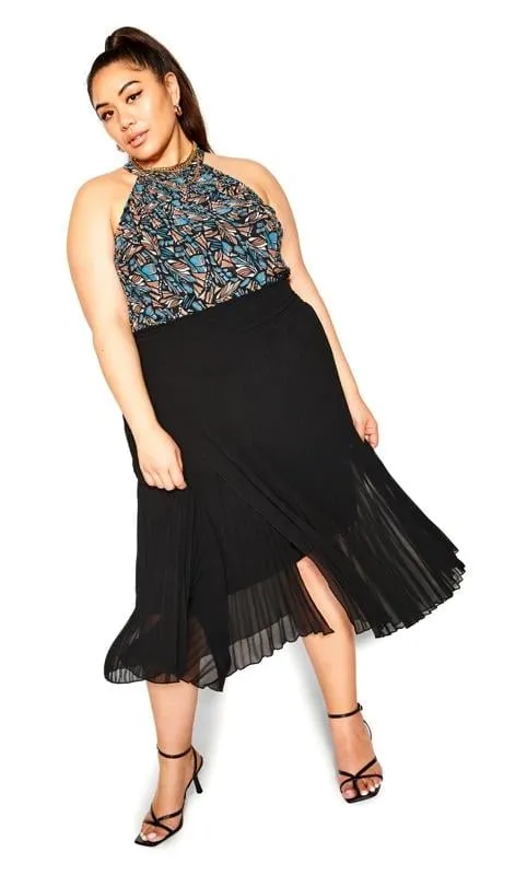 Evans Black Pleated Chiffon Midi Skirt