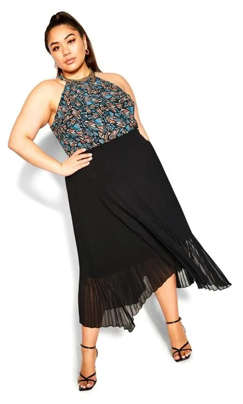 Evans Black Pleated Chiffon Midi Skirt