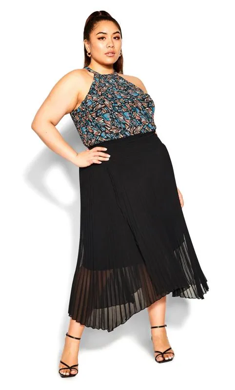 Evans Black Pleated Chiffon Midi Skirt