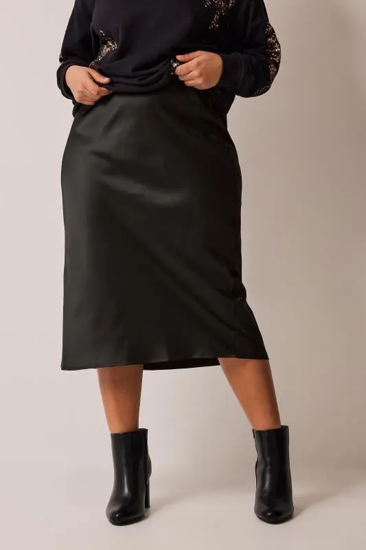 EVANS Curve Black Midi Satin Skirt