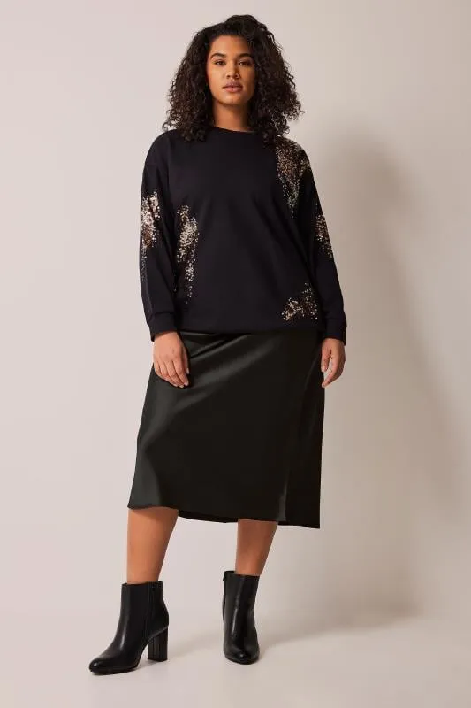 EVANS Curve Black Midi Satin Skirt