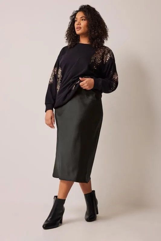 EVANS Curve Black Midi Satin Skirt