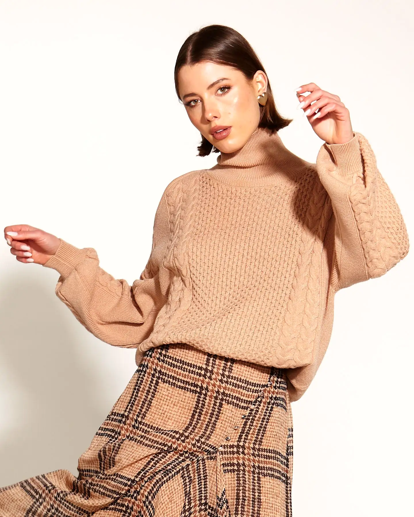 Fate + Becker Treasure Turtleneck Cable Knit - Tan